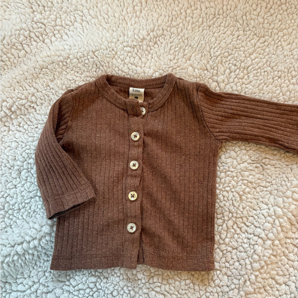 Kate Quinn Chocolate Ribbed Button Down Cardigan Shirt